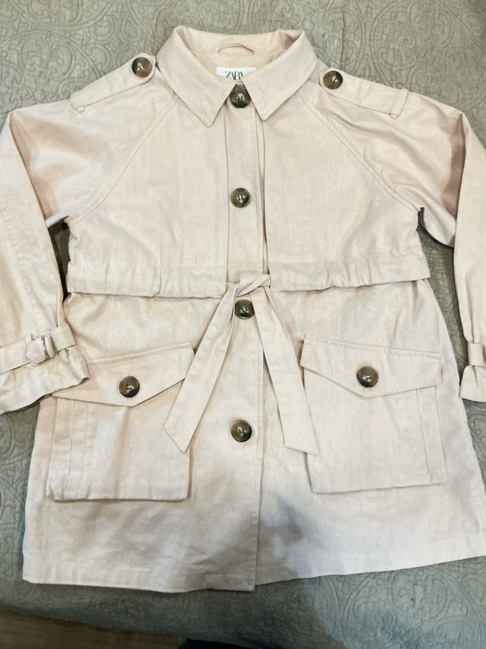 ZARA Pale Blush Utility Trench with Waist Tie